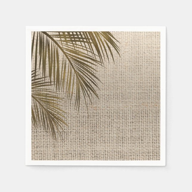 Bahama Breeze Bronze Palm Rustic Burlap Wedding Napkin (Front)