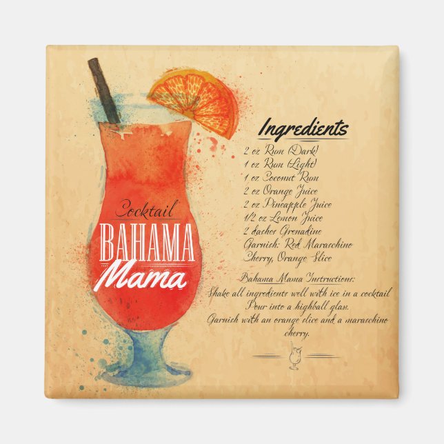 Bahama Mama Cocktail Magnet (Front)