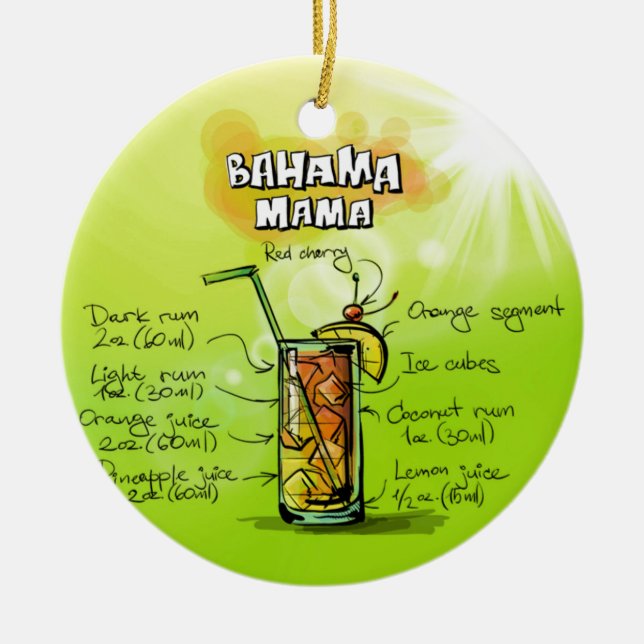 Bahama Mama Cocktail Recipe Ceramic Tree Decoration (Front)