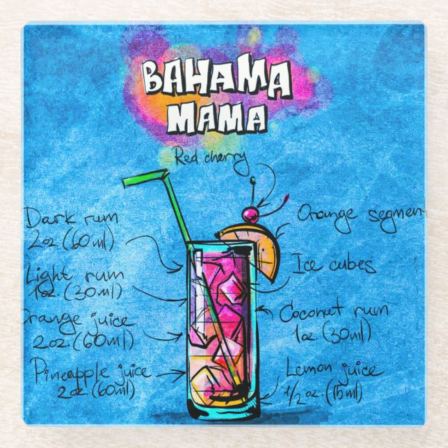 Bahama Mama Cocktail Recipe Glass Coaster (Front)