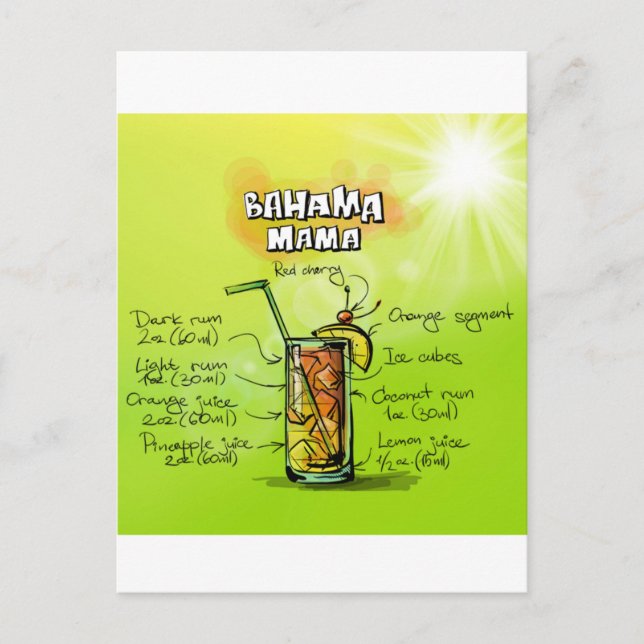 Bahama Mama Cocktail Recipe Postcard (Front)