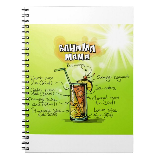 Bahama Mama Cocktail Recipe Spiral Notebook (Front)