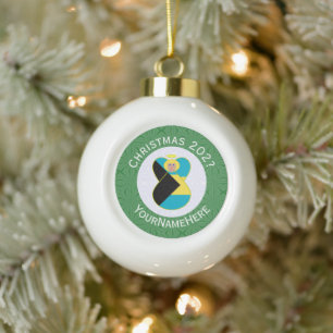 Bahaman Flag Blonde Angel Christmas Personalised Ceramic Ball Christmas Ornament