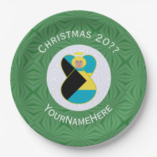 Bahaman Flag Blonde Angel Christmas Personalised Paper Plate