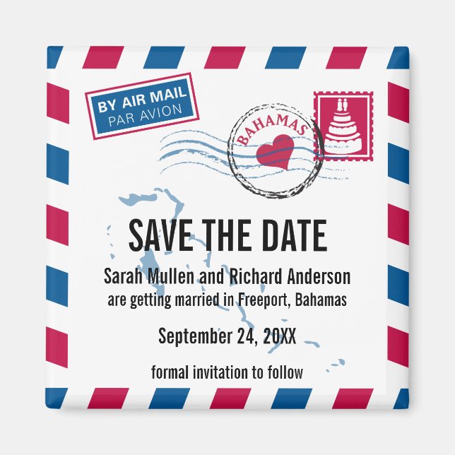 Bahamas Air Mail Wedding Save the Date Magnet (Front)