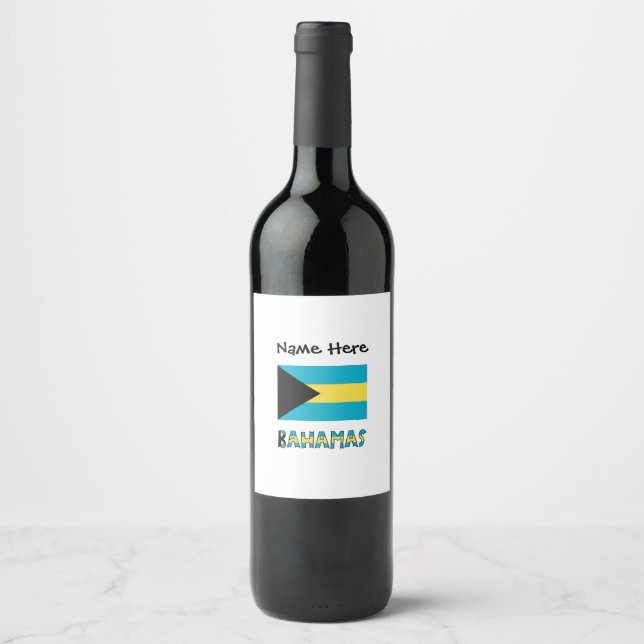 Bahamas and Bahaman Flag Personalised  Wine Label (Front)