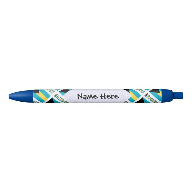 Bahamas and Bahaman Flag Tiled Personalised  Black Ink Pen (Front)