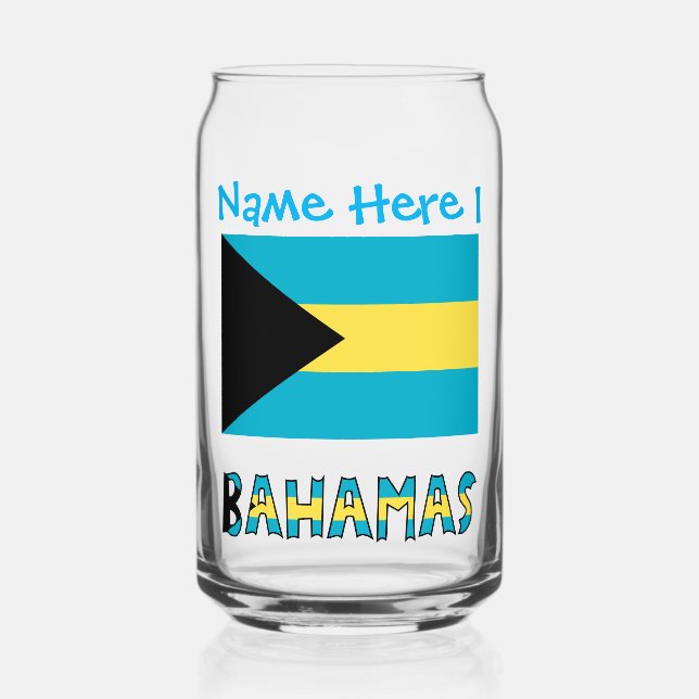 Bahamas and Bahamian Flag Blue Personalisation  Can Glass (Front)