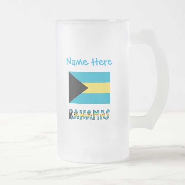 Bahamas Bahamian Flag Blue Personalisation  Frosted Glass Beer Mug (Right)