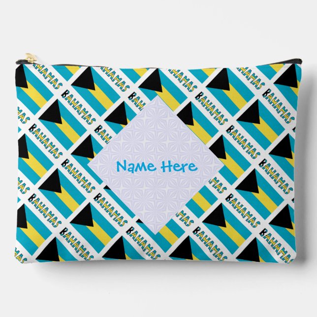 Bahamas Bahamian Flag Tiled Blue Personalisation Accessory Pouch (Front)