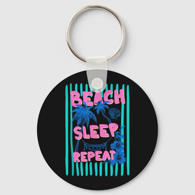 Bahamas Beach Summer Vacation Retro Sunset 70s 80s Key Ring (Front)