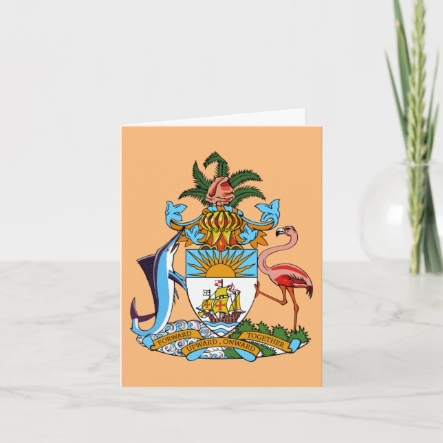 Bahamas Coat of Arms - Marlin, Flamingo, Conch Card (Front)