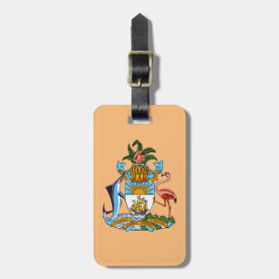 Bahamas Coat of Arms - Marlin, Flamingo, Conch Luggage Tag