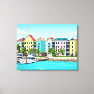 Bahamas colourful houses canvas print