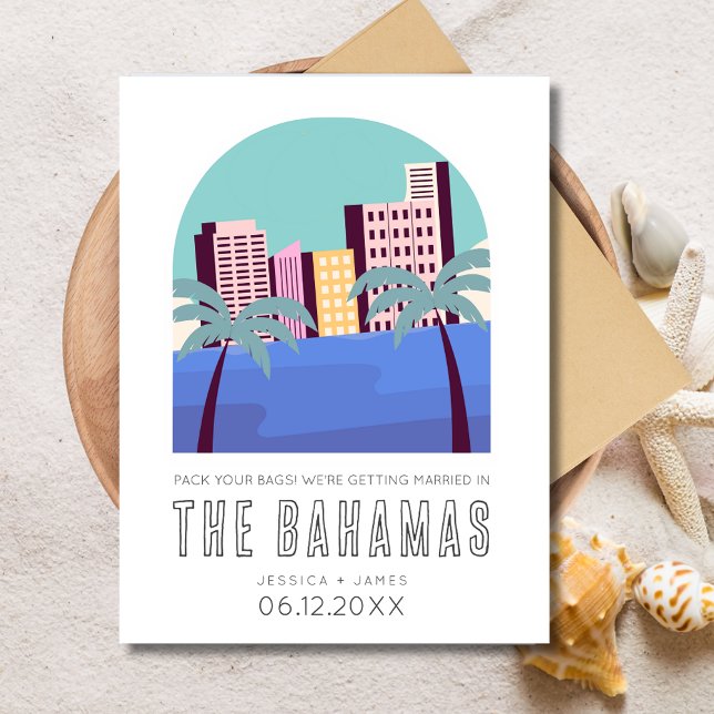 Bahamas Destination Beach Wedding Save the Date Announcement Postcard (Bahamas Destination Beach Wedding Save the Date Postcard)