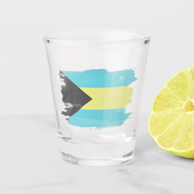 Bahamas flag brush stroke, national flag shot glass (Front)