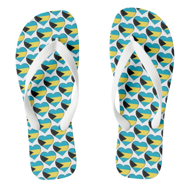 Bahamas Flag Colours Hearts Pattern Patriotic Jandals (Footbed)
