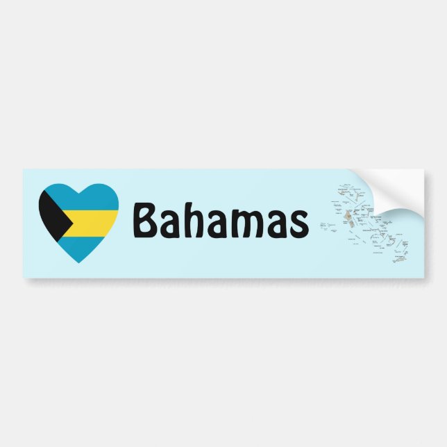 Bahamas Flag Heart + Map Bumper Sticker (Front)
