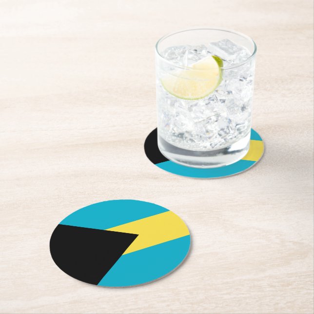 Bahamas flag round paper coaster (Insitu)