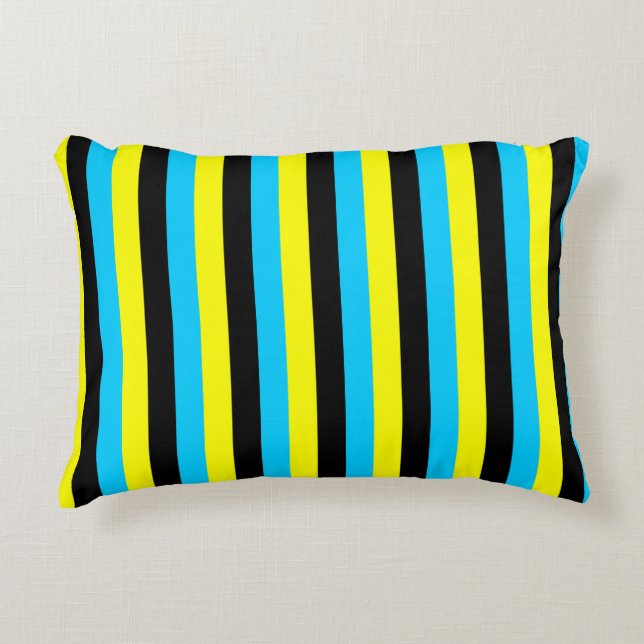 bahamas flag stripes country pattern blue yellow b decorative cushion (Front)