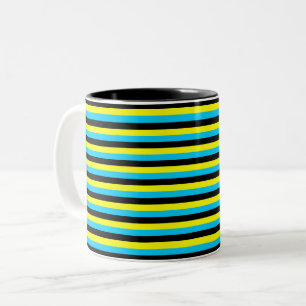 bahamas flag stripes country pattern blue yellow b Two-Tone coffee mug