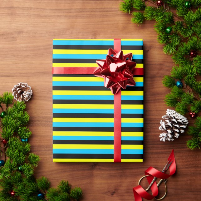 bahamas flag stripes country pattern blue yellow b wrapping paper (Holiday Gift)