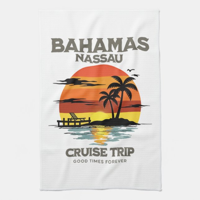 Bahamas Harbour Cruise Sunset Tea Towel (Vertical)