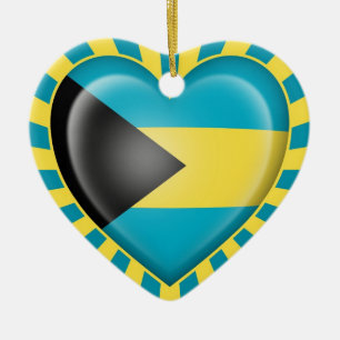 Bahamas Heart Flag with Sun Rays Ceramic Tree Decoration