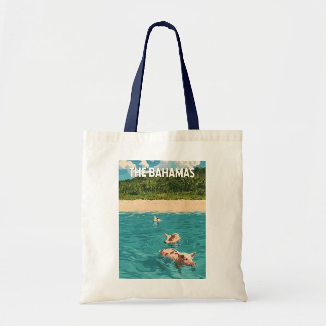 Bahamas Illustration Travel Art Vintage Tote Bag (Front)
