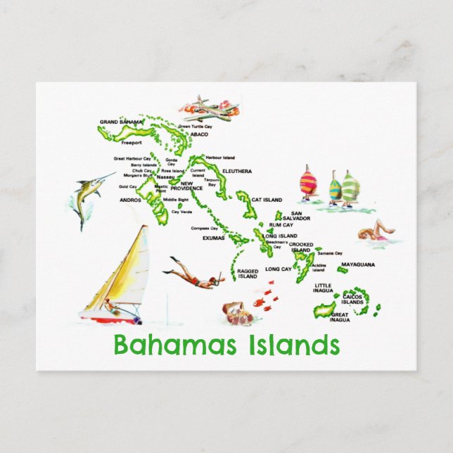 Bahamas Islands Map Postcard (Front)