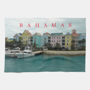 Bahamas Marina Village view tea towel