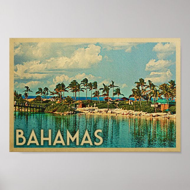 Bahamas Poster Vintage Travel Poster Beach Island (Front)