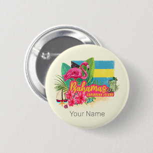 Bahamas retro caribbean island flamingo vintage 6 cm round badge
