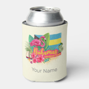 Bahamas retro caribbean island flamingo vintage can cooler
