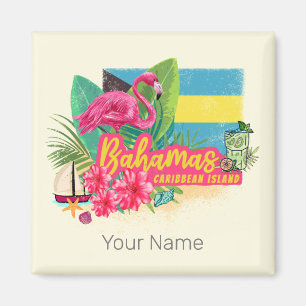 Bahamas retro caribbean island flamingo vintage magnet