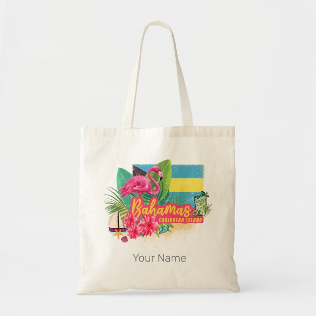 Bahamas retro caribbean island flamingo vintage tote bag (Front)