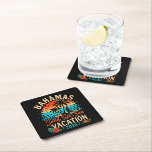 Bahamas Sand Sea Sun Vacation 2026 Square Paper Coaster