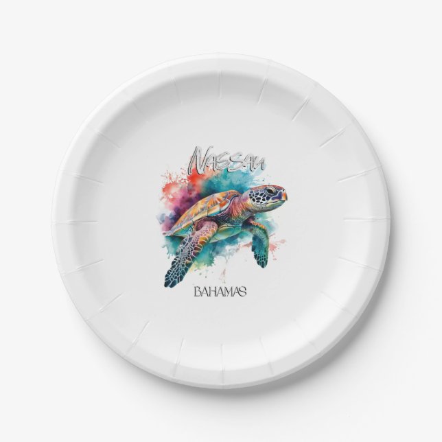 Bahamas Sea Turtle Bahamian Flag Beach Great Shark Paper Plate (Front)