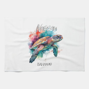 Bahamas Sea Turtle Bahamian Flag Beach Great Shark Tea Towel