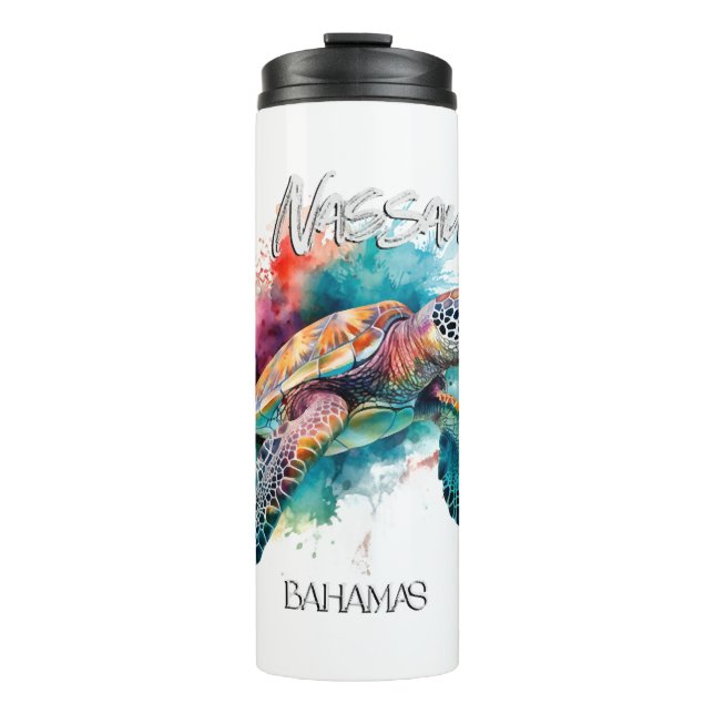 Bahamas Sea Turtle Bahamian Flag Beach Great Shark Thermal Tumbler (Front)