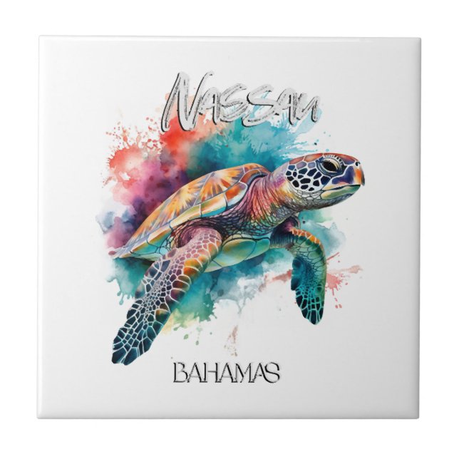 Bahamas Sea Turtle Bahamian Flag Beach Great Shark Tile (Front)
