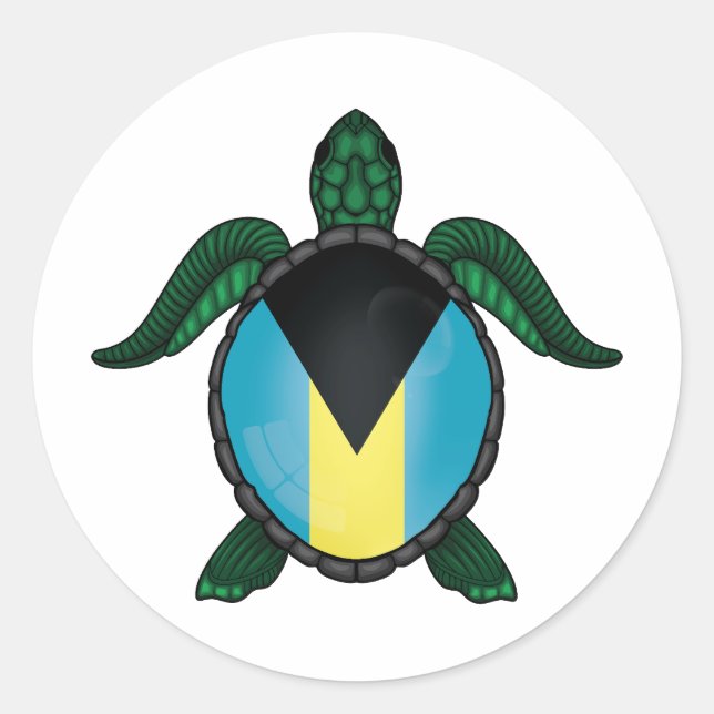 Bahamas sea turtle flag classic round sticker (Front)