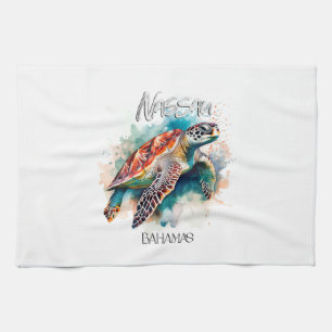 Bahamas Seat Turtle Bahamian Flag Beach Great Shar Tea Towel