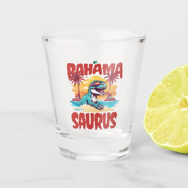 Bahamas Souvenir Gift: Abaco Bahamas Bahama Saurus Shot Glass (Front)
