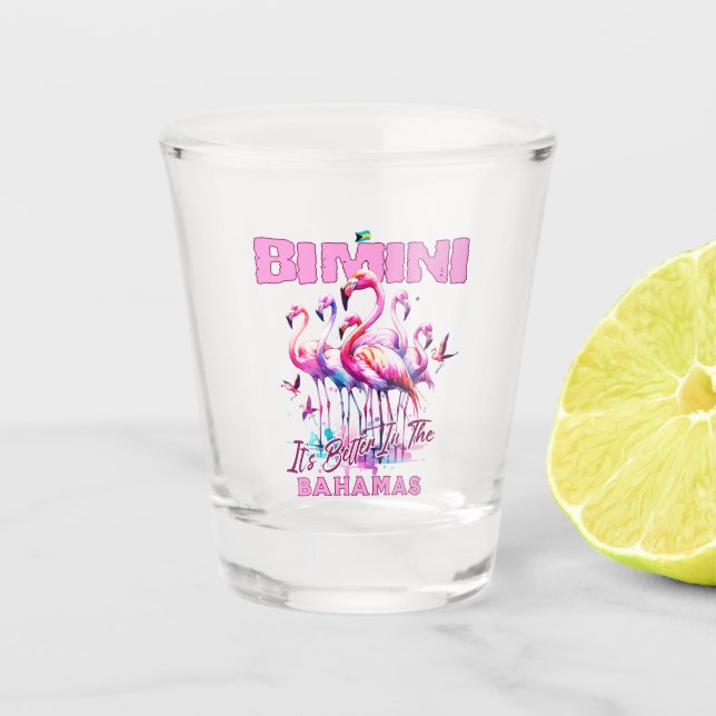 Bahamas Souvenir Gift : Bimini Bahamas Flamingo Shot Glass (Front)