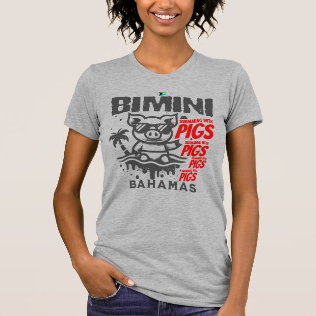 Bahamas Souvenir Gift: Bimini Bahamas Swimming Pig T-Shirt (Front)