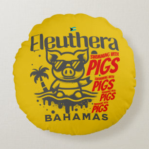 Bahamas Souvenir Gift : Eleuthera Bahamas Pigs Round Cushion