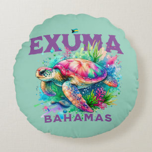 Bahamas Souvenir Gift : Exuma Bahamas Sea Turtle Round Cushion