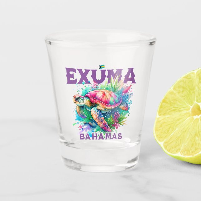 Bahamas Souvenir Gift : Exuma Bahamas Sea Turtle Shot Glass (Front)