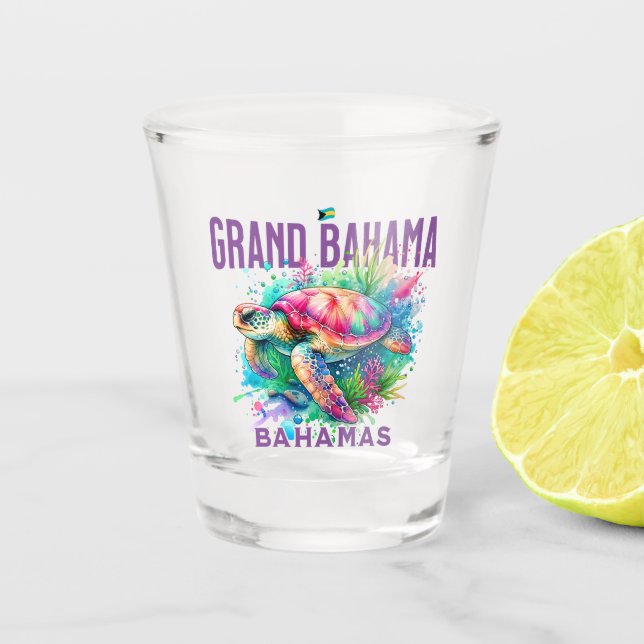 Bahamas Souvenir Gift : Grand Bahama Sea Turtle Shot Glass (Front)